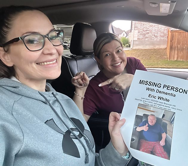 PICTURED left, medium Vic Andrea is seen with the missing man’s carer Angelica Diaz.